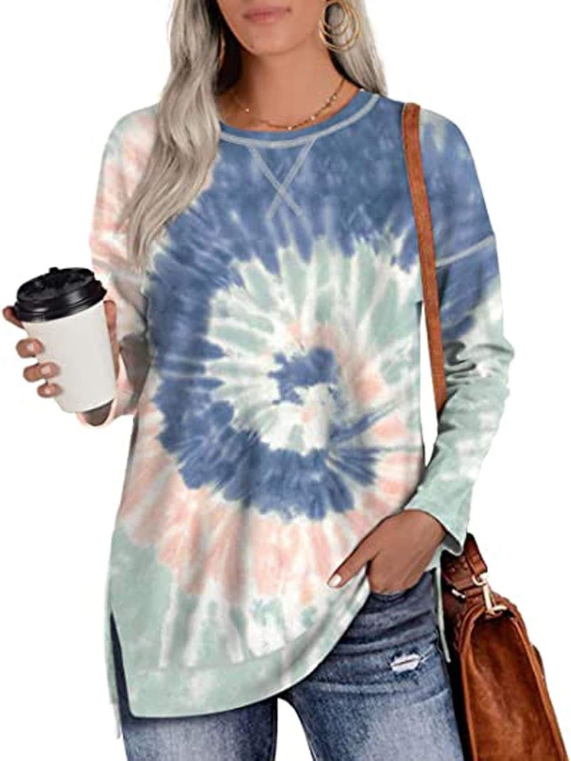 woobles Womens Sweatshirts for Ladies Tie Dye Printed Embroidery Collar Tunic Gradient Blouses Long Sleeve Pullovers - Image 3